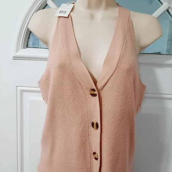 NEW Women's Sleeveless V-Neck Button Down Knit Sweater Top  Rose Pink XSmall - Picture 11 of 11